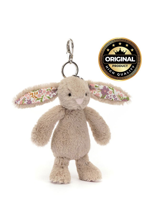 Jellycat سحر الأرنب البيج بلوسوم حقيبة تشارم 13 سم، حلقة مفاتيح أرنب محشوة بأذنين مزهرتين، إكسسوار حيوان محشو ناعم - Image 1